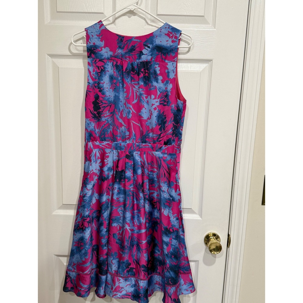 Banana Republic Pink Blue Floral V-Neck Fit Flare Dress Size 10 P Ladder Stitch - Picture 3 of 4